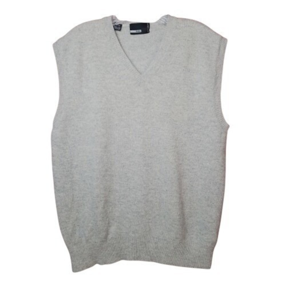 Zara Light Grey 100% Wool V-Neck Knit Sweater Vest XL Preppy Minimalist Classic